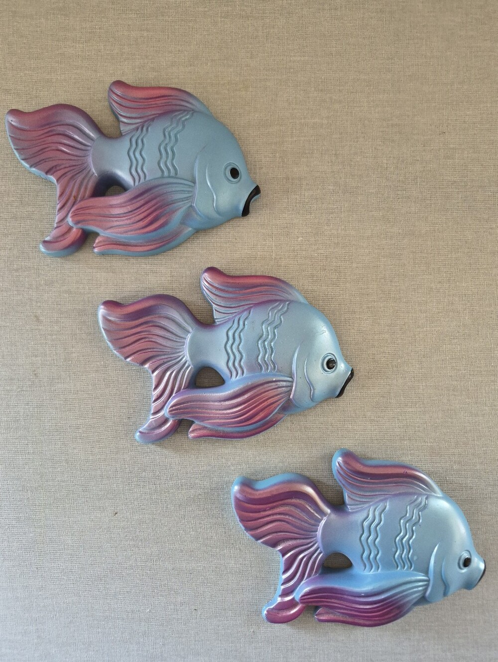Vintage Blue Chalkware Chalk Fish 1969 Miller Studio Wall Hangings Lot Of 3